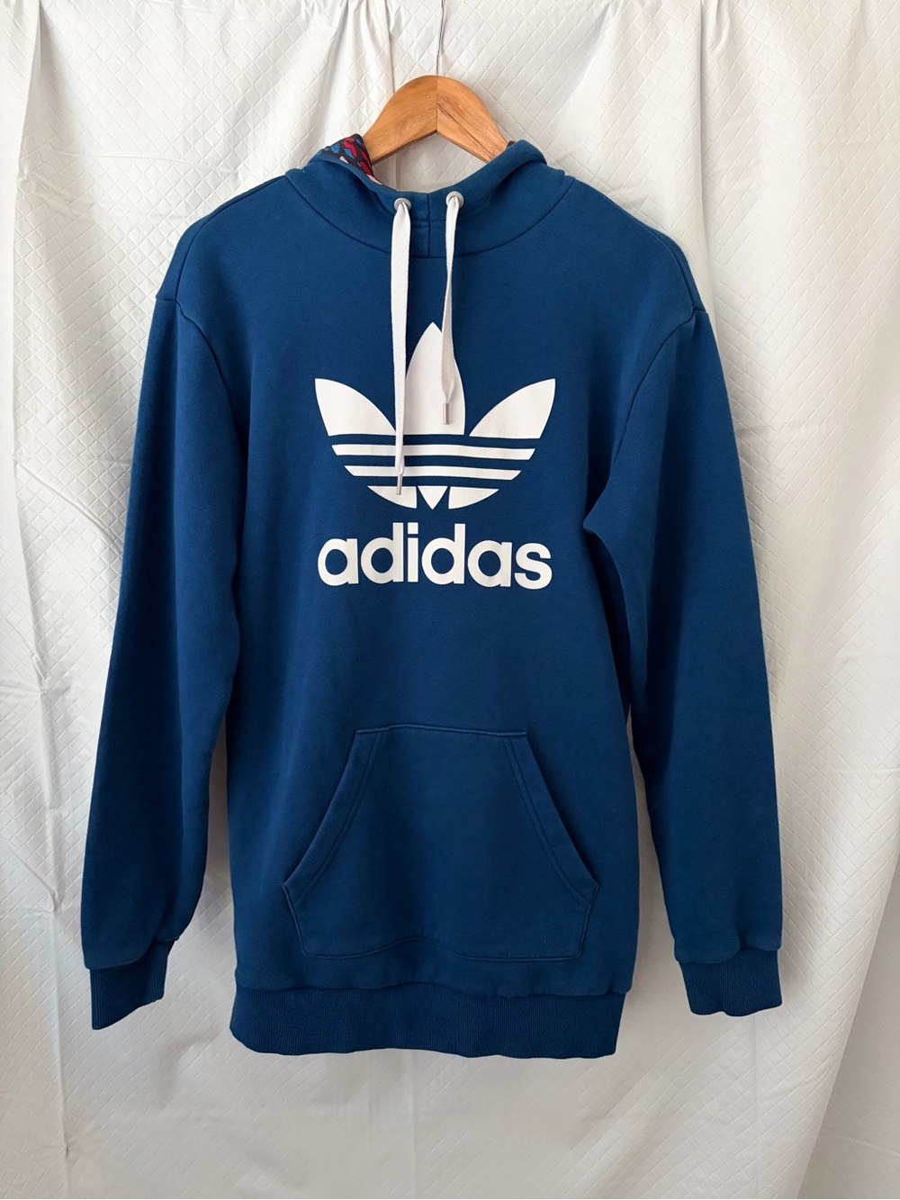 adidas Blue Long Sleeve Hoodie Dress with White Trefoil Logo